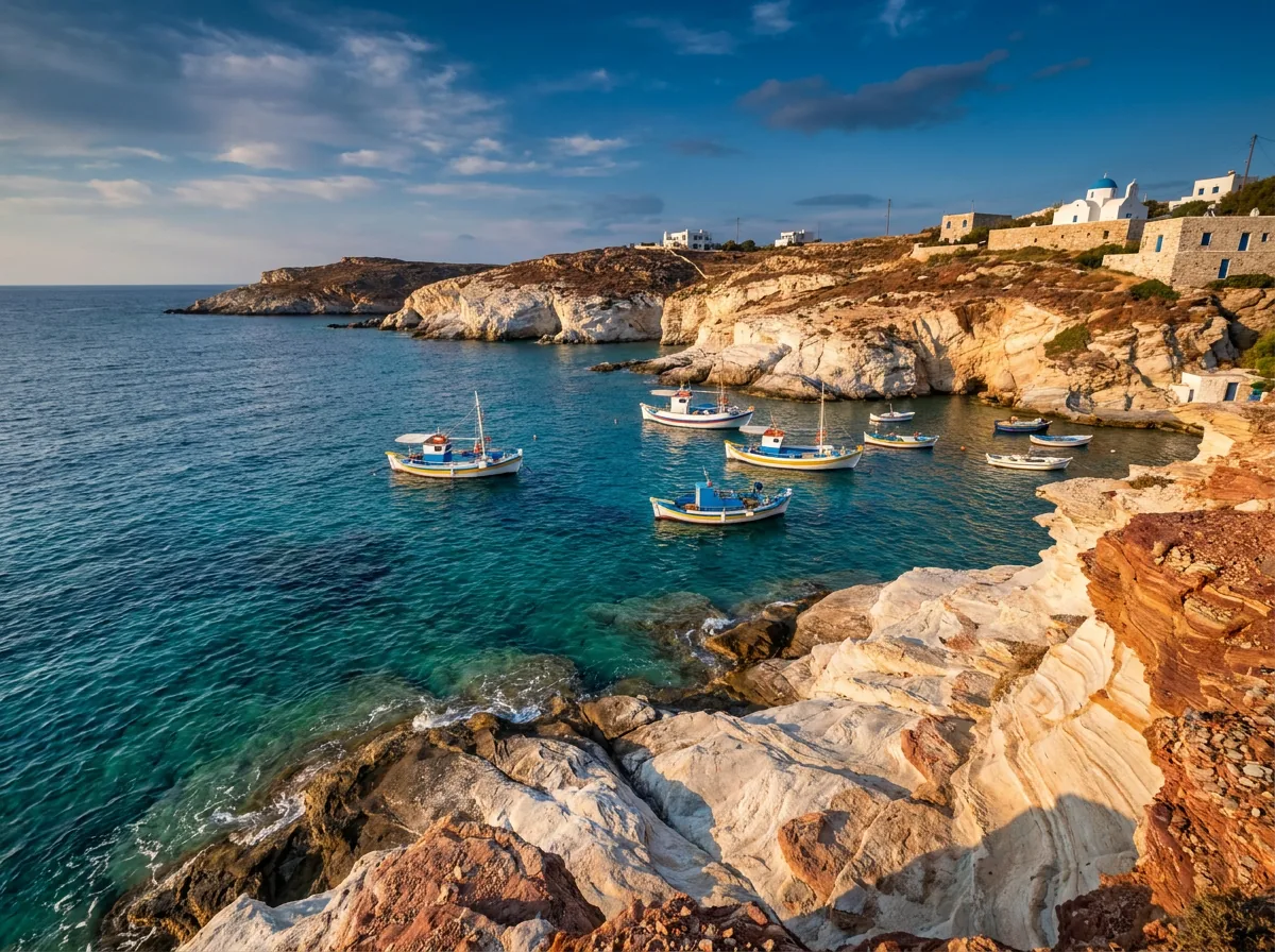 Bord de mer en Grèce, bateaux de pêche traditionnels